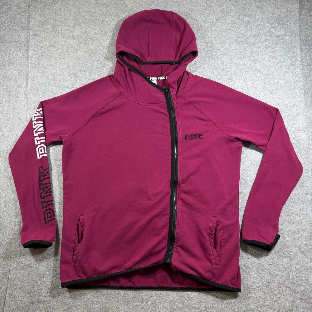 PINK Victoria's Secret Full Zip Hoodie Womens L Maroon Campus Breathable Jacket